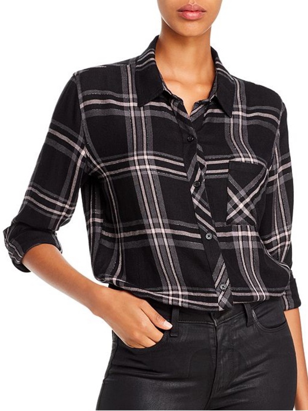 RAILS Hunter Onyx Slate Blush Metallic Plaid Button DownLarge